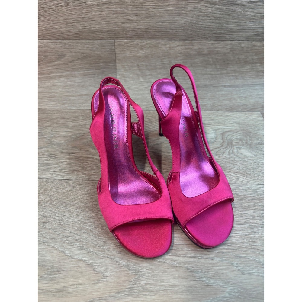 Donald Pliner Fuchsia Pink Satin Slingback Heels Snakeskin Stiletto Sandals 6.5M